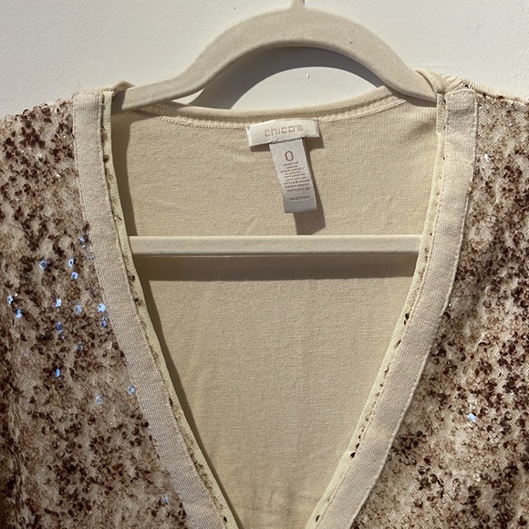 Chico's 0 Small Cardigan w/ Neutral Sequins Cream 3/4 Sleeves * - Picture 3 of 9